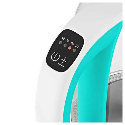  Чайник kitfort кт-6140-3, 1,7 л, 2200 вт, закрытый нагревательный элемент, терморегулятор, стекло, белый/бирюзовый | Чайники