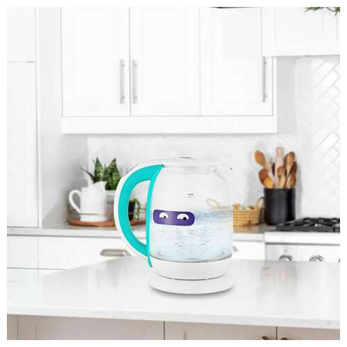 Чайник kitfort кт-6140-3, 1,7 л, 2200 вт, закрытый нагревательный элемент, терморегулятор, стекло, белый/бирюзовый | Чайники
