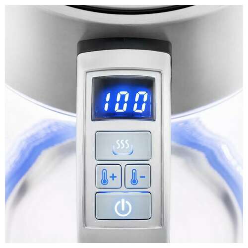  Чайник kitfort кт-690, 1,7 л, 2200 вт, закрытый нагревательный элемент, led дисплей, терморегулятор, стекло, серебро | Чайники