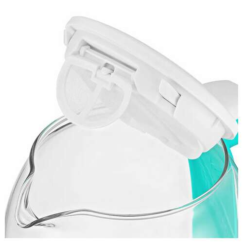  Чайник kitfort кт-6140-3, 1,7 л, 2200 вт, закрытый нагревательный элемент, терморегулятор, стекло, белый/бирюзовый | Чайники