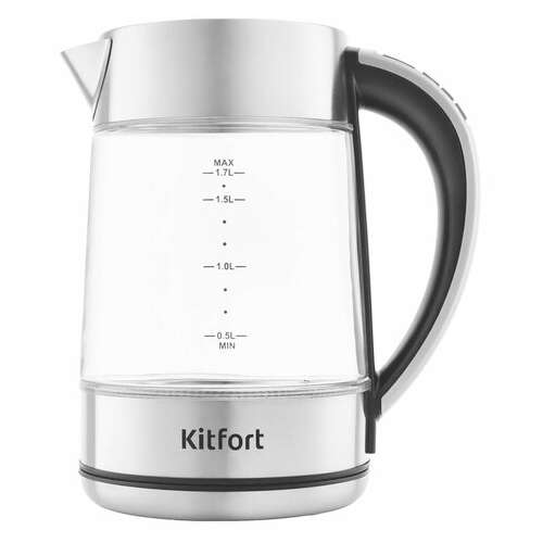  Чайник kitfort кт-690, 1,7 л, 2200 вт, закрытый нагревательный элемент, led дисплей, терморегулятор, стекло, серебро | Чайники