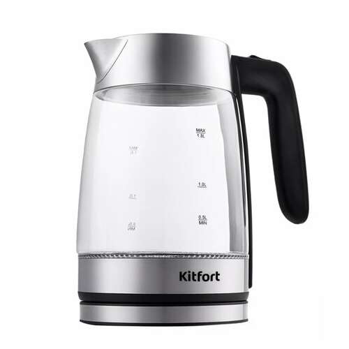  Чайник kitfort кт-641, 1,8 л, 2200 вт, закрытый нагревательный элемент, стекло, серебристый | Чайники