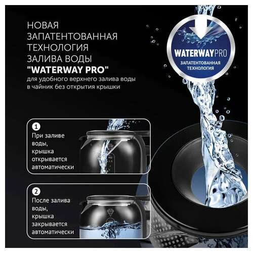  Чайник polaris pwk 1753cgl, 1,5 л, 1800-1950 вт, закрытый нагревательный элемент, стекло, черный, 53258 | Чайники