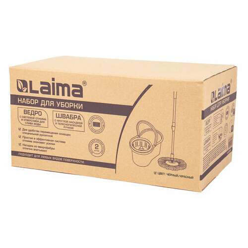  Комплект для уборки: швабра, ведро 7 л/5 л с отжимом центрифуга, 2 насадки, черный, laima, 607487 | Комплекты для уборки (швабра и ведро с отжимом)
