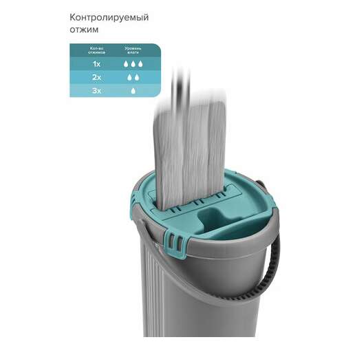  Комплект для уборки: швабра, ведро 8 л/7 л двухкамерное с отжимом, насадка, light mop, miley, 901-618 | Комплекты для уборки (швабра и ведро с отжимом)