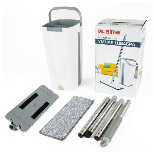  Комплект для уборки: швабра, ведро 11 л/9 л двухкамерное с отжимом, насадка моп (кармашки с двух сторон) pro clean, laima, 607979 | Комплекты для уборки (швабра и ведро с отжимом)