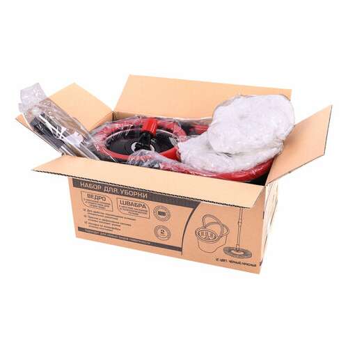  Комплект для уборки: швабра, ведро 7 л/5 л с отжимом центрифуга, 2 насадки, черный, laima, 607487 | Комплекты для уборки (швабра и ведро с отжимом)