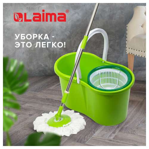  Комплект для уборки: швабра, ведро 7 л/5 л с отжимом центрифуга, 2 круглые насадки-кольцо, laima, 603624 | Комплекты для уборки (швабра и ведро с отжимом)