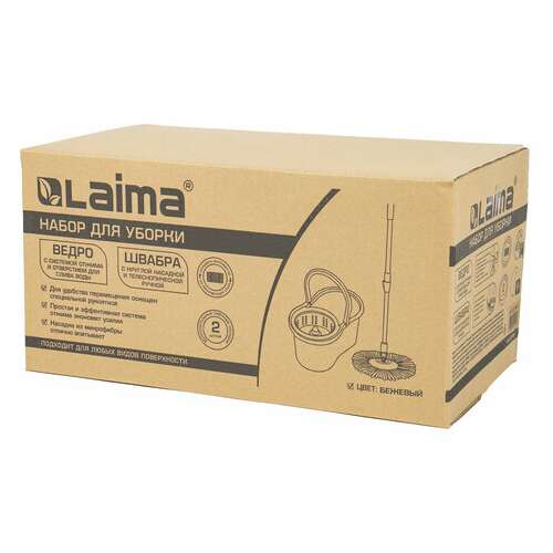  Комплект для уборки: швабра, ведро 7 л/5 л с отжимом центрифуга, 2 насадки, бежевый, laima, 607488 | Комплекты для уборки (швабра и ведро с отжимом)