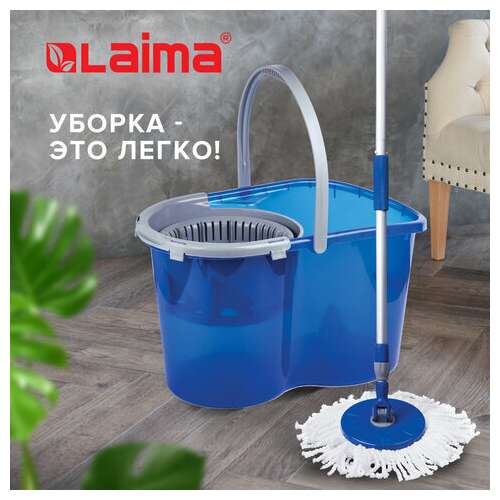  Комплект для уборки: швабра, ведро 14 л/5 л с отжимом центрифуга, 2 круглые насадки, laima, 601460 | Комплекты для уборки (швабра и ведро с отжимом)