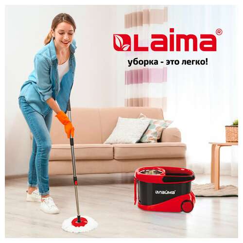  Комплект для уборки: швабра, ведро 19 л/9 л с отжимом центрифуга, 2 круглые насадки, laima, 606303, m029b | Комплекты для уборки (швабра и ведро с отжимом)
