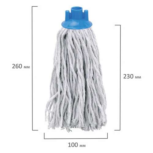  Насадка моп веревочная для швабры, крепление еврорезьба, хлопок, длина 26 см, 180 г, laima, 603124 | Насадки и тряпки для швабр (мопы)