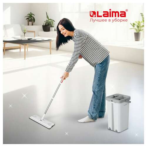  Швабра с отжимом и ведром neomop xl (12 л), 2 насадки микрофибра, длина ручки 134-154 см, laima, 609149 | Комплекты для уборки (швабра и ведро с отжимом)