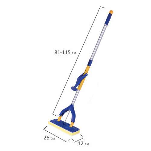  Швабра самоотжимная, механизм "бабочка", насадка спонж/микрофибра 26 см, телескопический черенок 115 см, laima, 601468 | Швабры для пола