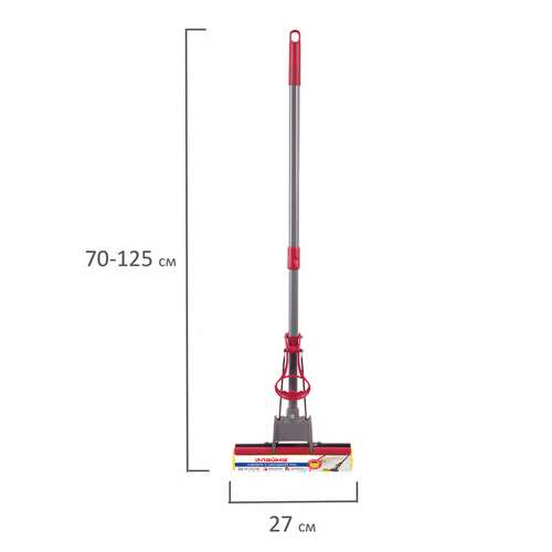  Швабра самоотжимная, роликовый отжим, насадка pva 27 см, телескопический черенок 70-125 см, laima, 603596 | Швабры для пола