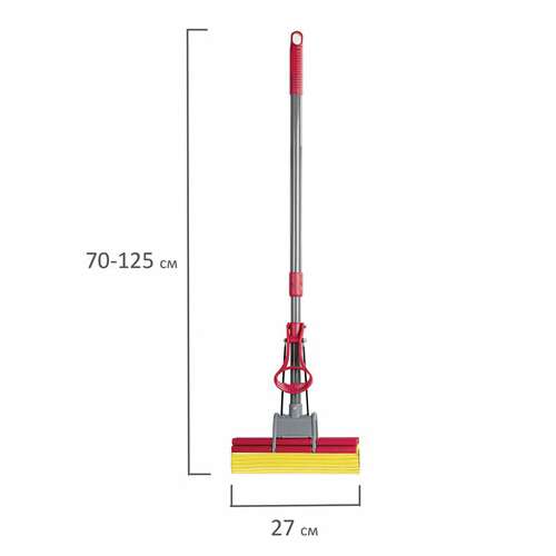  Швабра самоотжимная, роликовый двойной отжим, насадка pva 27 см, телескопический черенок 125 см, laima, 603597 | Швабры для пола