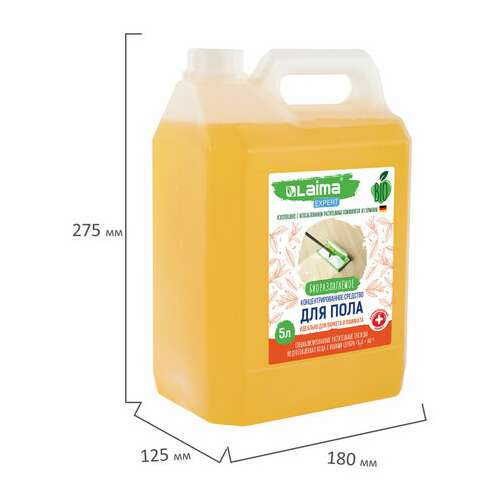 Средство для мытья пола, стен и поверхностей, c дезинфекцией, биоразлагаемое, 5 л, laima expert, 607761 | Средства для мытья пола