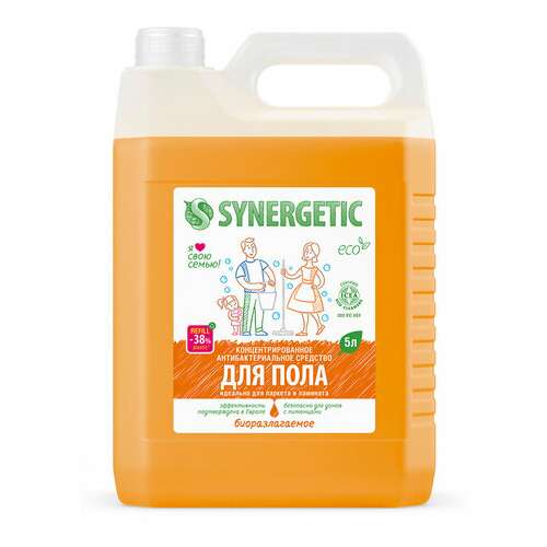  Средство для мытья пола и поверхностей 5 л synergetic, c дезинфицирующим эффектом, биоразлагаемое, 101500 | Средства для мытья пола