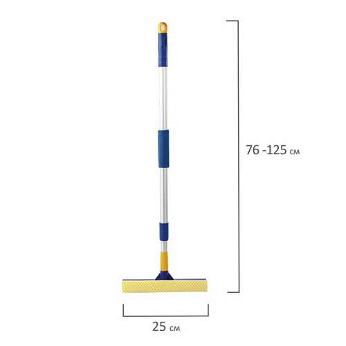  Окномойка laima, алюминиевая телескопическая ручка 76-125 см, рабочая часть 25 см (стяжка, губка, ручка), для дома и офиса, 601493 | Щетки для мытья окон с ручкой