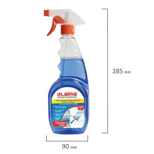  Средство для мытья стекол и зеркал 750 мл, laima professional, свежий озон, распылитель, 602301 | Средства для мытья стекол