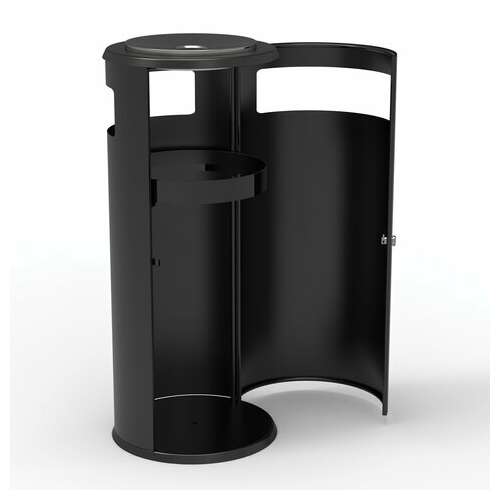  Урна уличная с пепельницей, кольцом для мешка, створка с замком, 955х455х455 мм, 70 литров, черная, "метрополь-2" | Урны-пепельницы