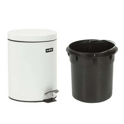  Ведро-контейнер для мусора (урна) с педалью laima "classic", 5 л, белое, глянцевое, металл, со съемным внутренним ведром, 604947 | Контейнеры и ведра для мусора