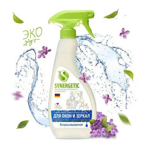  Средство для мытья стекол и зеркал с антибактериальным эффектом 500 мл synergetic, биоразлагаемое, распылитель, 39027, 107052 | Средства для мытья стекол