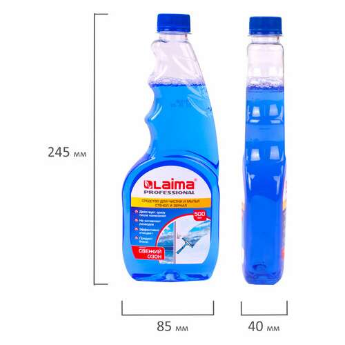  Средство для мытья стекол и зеркал 500 мл laima professional, свежий озон, сменный блок, 606739 | Средства для мытья стекол