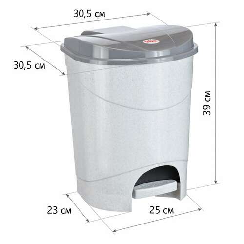  Ведро-контейнер 19 л, с крышкой и педалью, для мусора, 39х30,5х30,5 см, серое, idea, м2892 | Контейнеры и ведра для мусора