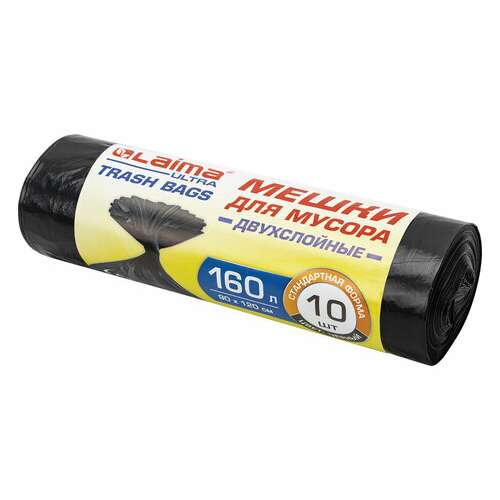  Мешки для мусора laima "ultra" 160 л черные, рулон 10 шт. прочные, пвд 30 мкм, 90х120 см, 607694 | Мешки для мусора универсальные