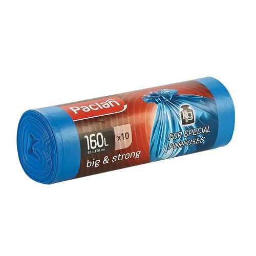  Мешки для мусора 160 л, синие, в рулоне 10 шт., пвд, 21 мкм, 120х87 см, paclan "big&strong", 402001 | Мешки для мусора универсальные