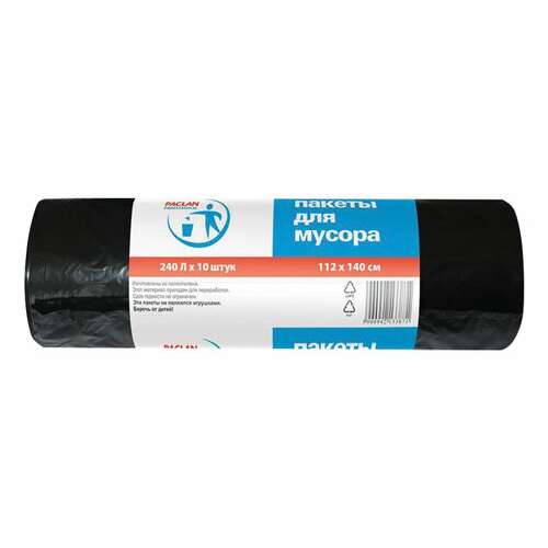  Мешки для мусора 240 л, черные, в рулоне 10 шт., пвд, 30 мкм, 112х140 см, paclan professional, 1338717 | Мешки для мусора универсальные