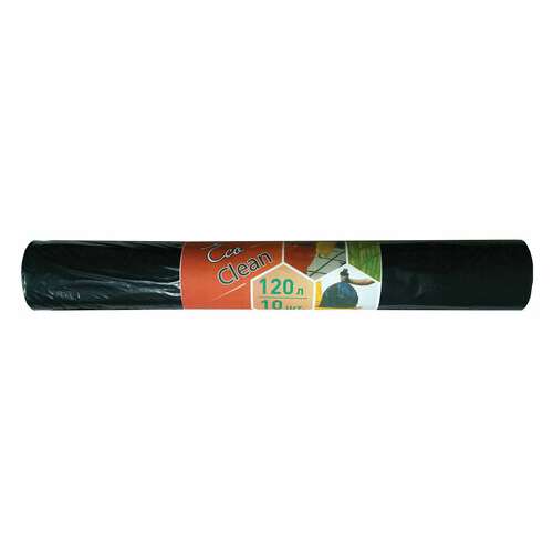  Мешки для мусора 120 л, черные, в рулоне 10 шт., пвд, 25 мкм, 68х102 см, эконом, концепция быта "ecoclean", 2630 | Мешки для мусора универсальные