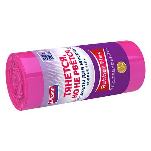  Мешки для мусора 30 л, малиновые, в рулоне, 20 шт., пвд 19 мкм, 51х53 см, шоубокс, rubber flex, avikomp, 40370 | Мешки для мусора универсальные