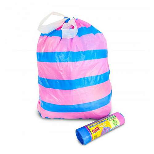  Мешки для мусора с завязками 35 л, в рулоне, 15 шт., псд, 20 мкм, 50х60 см, "полосатики", голубой/розовый, avikomp, 40196 | Мешки для мусора универсальные