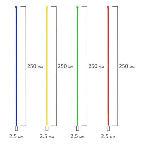  Стяжки (хомуты) нейлоновые сверхпрочные цветные в тубе 2,5х200 мм, комплект 200 шт., sonnen, 607925 | Хомуты (стяжки)