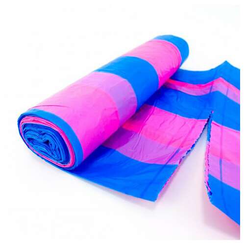  Мешки для мусора с завязками 35 л, в рулоне, 15 шт., псд, 20 мкм, 50х60 см, "полосатики", голубой/розовый, avikomp, 40196 | Мешки для мусора универсальные