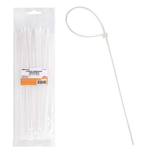  Хомуты (стяжки), нейлоновые, 3,6 мм х 250 мм, комплект 100 шт., белые, европодвес, 57-0250 | Хомуты (стяжки)