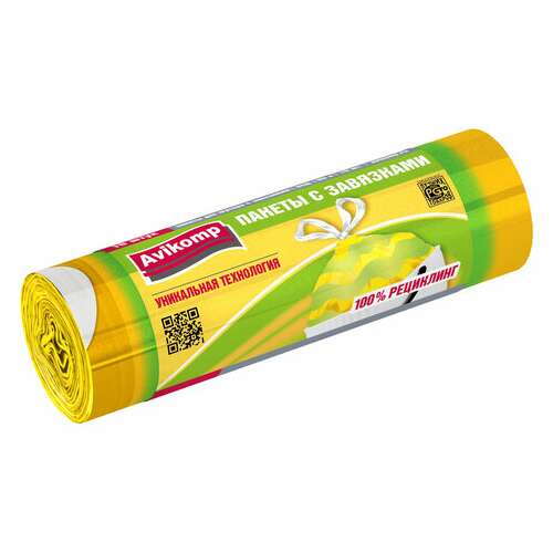  Мешки для мусора с завязками 60 л, в рулоне, 10 шт., псд 22 мкм, 58х68 см, "полосатики", желтый/зеленый, avikomp, 40226 | Мешки для мусора универсальные