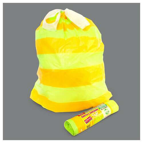  Мешки для мусора с завязками 60 л, в рулоне, 10 шт., псд 22 мкм, 58х68 см, "полосатики", желтый/зеленый, avikomp, 40226 | Мешки для мусора универсальные