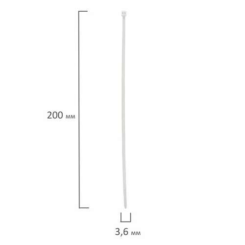  Хомуты (стяжки) нейлоновые, 3,6 мм х 200 мм, комплект 100 шт., белые, европодвес, 57-0200 | Хомуты (стяжки)