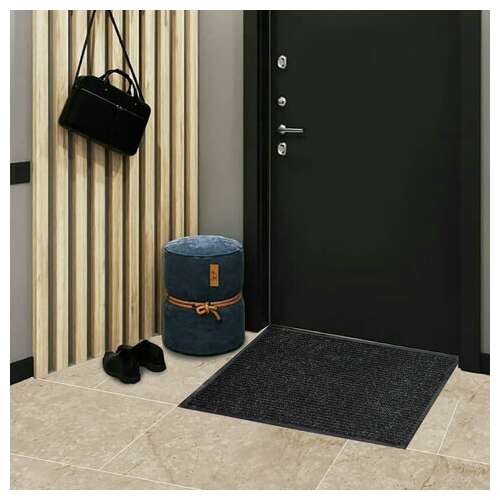  Коврик входной ворсовый влаго-грязезащитный 60х90 см, толщина 7 мм, ребристый, черный, laima, 602869 | Коврики входные грязезащитные