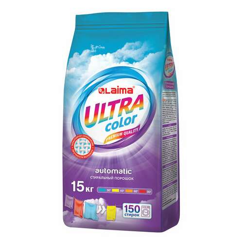  Стиральный порошок автомат 15 кг, laima ultra color, улучшенная формула,150 стирок, универсальный, 608539 | Стиральные порошки