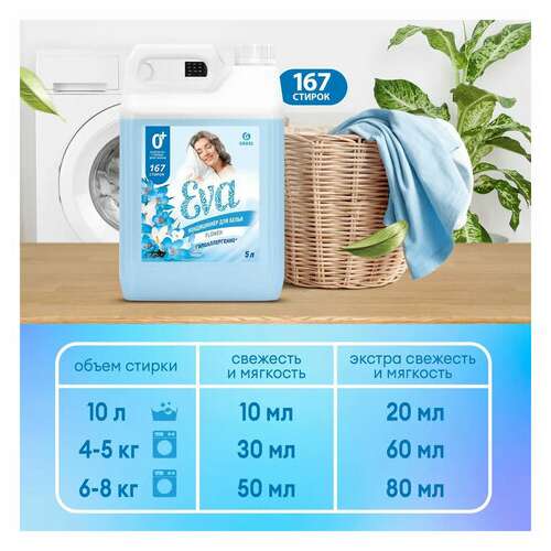  Кондиционер-ополаскиватель для белья 5 л grass "eva" flower, концентрированный, 125377 | Кондиционеры для белья