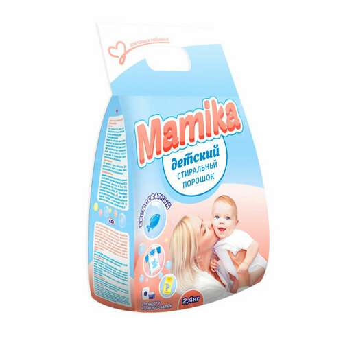  Стиральный порошок гипоаллергенный для всех типов стирки 2,4 кг mamika "детский", бесфосфатный, 595/п | Стиральные порошки