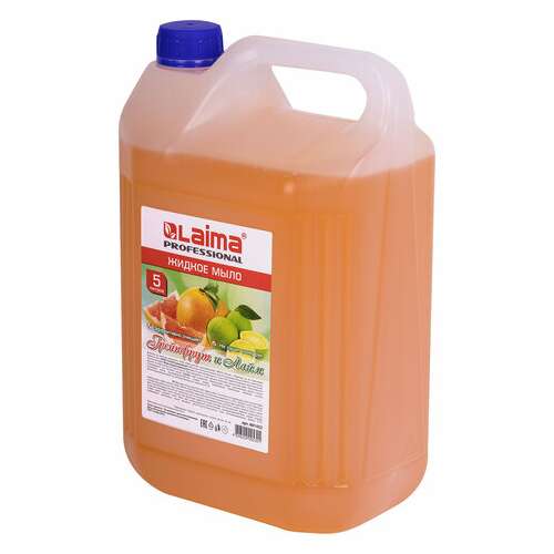  Мыло жидкое 5 л, лайма professional, "грейпфрут и лайм", 601432 | Мыло жидкое