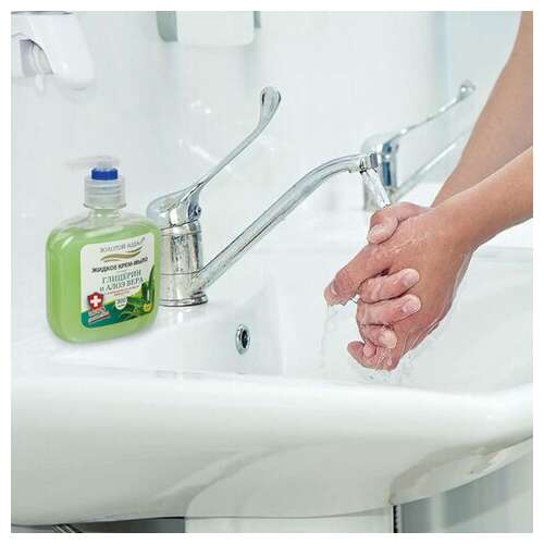  Мыло-крем жидкое 300 г золотой идеал "глицерин и алоэ вера",с антибактериальным эффектом, дозатор, 606412 | Мыло жидкое