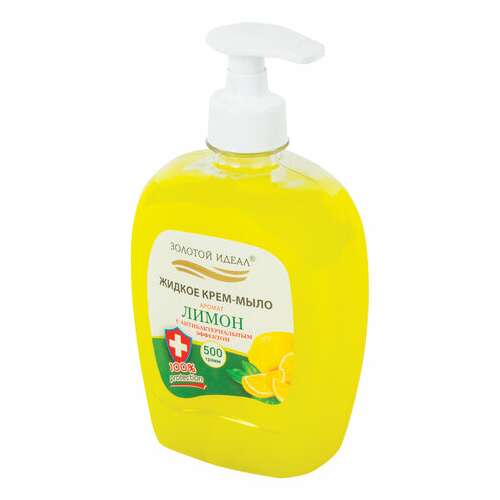  Мыло-крем жидкое 500 г золотой идеал "лимон", с антибактериальным эффектом, дозатор, 606786 | Мыло жидкое