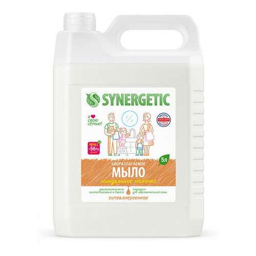  Мыло жидкое 5 л synergetic "миндальное молочко", гипоаллергенное, биоразлагаемое, 105506 | Мыло жидкое