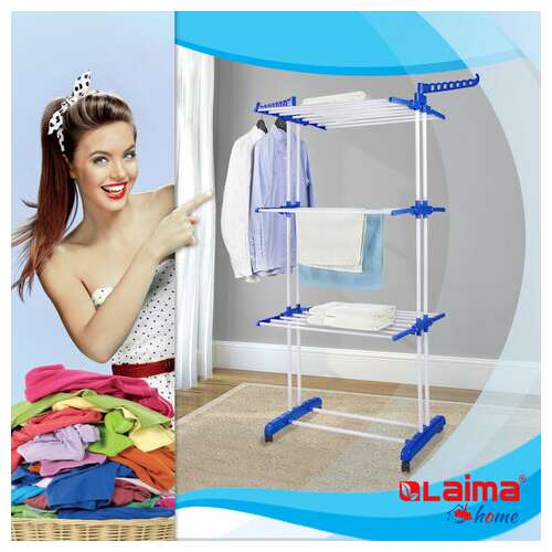  Сушилка напольная для белья раскладная многофункциональная, 3 уровня, на колесах, laima home, 607807 | Сушилки для белья